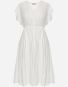  Rochie Evazată Midi Albă cu Pliuri la Bază Nairata