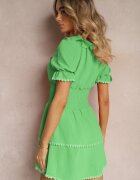  Rochie Evazată Verde cu elastic în talie și volane decorative la decolteu Arcidia