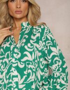  Rochie Evazată Verde din Viscoză cu Model Ornamental Irlilena