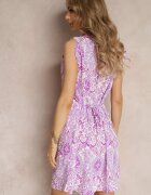  Rochie Fioletă Tip cutie Mini Cu flori Cu volane și curea suplimentară Jozelin