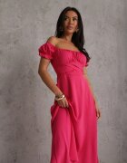  Rochie fuchsia cu croi evazat cu legătură Perolis