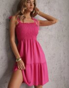  Rochie Fucsia din bumbac cu bretele cu elastic în talie cu croială evazată Holfea