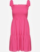  Rochie Fucsia din bumbac cu bretele cu elastic în talie cu croială evazată Holfea