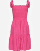  Rochie Fucsia din bumbac cu bretele cu elastic în talie cu croială evazată Holfea