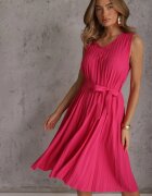  Rochie Fucsia Plisată Midi cu Plise la Tiv și Curea în Talie Wrensilva