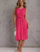  Rochie Fucsia Plisată Midi cu Plise la Tiv și Curea în Talie Wrensilva