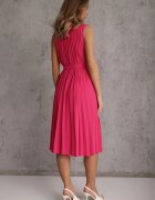  Rochie Fucsia Plisată Midi cu Plise la Tiv și Curea în Talie Wrensilva