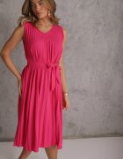  Rochie Fucsia Plisată Midi cu Plise la Tiv și Curea în Talie Wrensilva