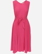  Rochie Fucsia Plisată Midi cu Plise la Tiv și Curea în Talie Wrensilva