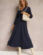  Rochie Granat petrecută cu elastic și curea în talie plisată Kaylina