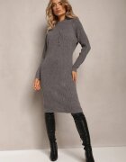  Rochie Gri închis de lână în dungi cu glugă Opiuda