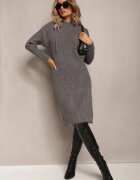  Rochie Gri închis de lână în dungi cu glugă Opiuda