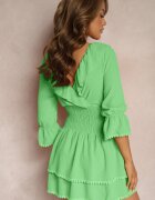  Rochie Kopertowa Verde cu Volan Decorativ și Elastic în Talie Tesora