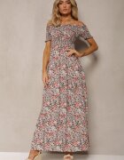  Rochie lungă Negru-Roz din bumbac spaniolă cu model floral Nrosa