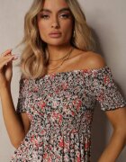 Rochie lungă Negru-Roz din bumbac spaniolă cu model floral Nrosa