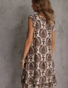  Rochie Maro-Bej Boho din Bumbac cu Bretele Decorată cu Volănaș Testalaya