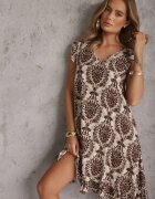  Rochie Maro-Bej Boho din Bumbac cu Bretele Decorată cu Volănaș Testalaya