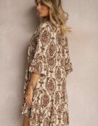  Rochie Maro-Bej din bumbac cu croială evazată finisată cu volane Niloa
