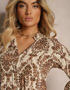  Rochie Maro-Bej din bumbac cu croială evazată finisată cu volane Niloa
