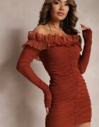  Rochie Maro Mulată Spaniolă cu Plasă și Volan Sprlia