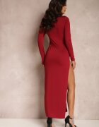  Rochie Maxi Bordo cu legătură asimetrică tip corset Gelka