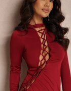  Rochie Maxi Bordo cu legătură asimetrică tip corset Gelka