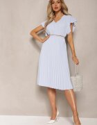  Rochie Midi Cloche Albastru deschis cu Pliuri la Bază Nairata
