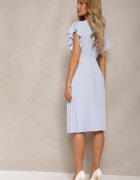  Rochie Midi Cloche Albastru deschis cu Pliuri la Bază Nairata