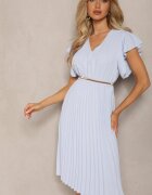  Rochie Midi Cloche Albastru deschis cu Pliuri la Bază Nairata