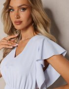  Rochie Midi Cloche Albastru deschis cu Pliuri la Bază Nairata
