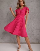  Rochie midi cloș roz închis cu pliuri la bază Nairata