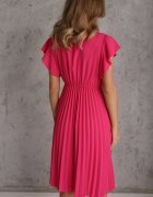  Rochie midi cloș roz închis cu pliuri la bază Nairata