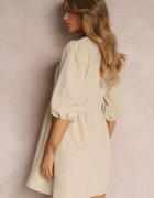  Rochie Mini Bej cu Decolteu Ajurat și Mânecă 3/4 Aphromia
