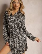  Rochie Mini Dreaptă Neagră cu cordon legat Iina