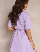  Rochie Mini Evazată Mov din Bumbac cu O Curea Suplimentară Seibeia
