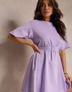 Rochie Mini Evazată Mov din Bumbac cu O Curea Suplimentară Seibeia