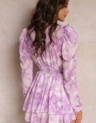  Rochie Mini Fioletă cu Volane și Curea Decorativă cu Cataramă Rotundă Kaylia