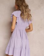  Rochie Mov Cambrată Mini Decorată cu Volane Salleni