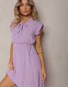  Rochie Mov Evazată cu elastic în talie și legătură la decolteu Naque
