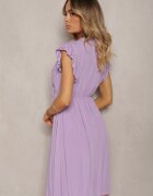  Rochie Mov Evazată cu elastic în talie și legătură la decolteu Naque
