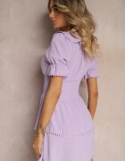  Rochie Mov Evazată cu Elastic în Talie și Volănașe Decorative la Decolteu Arcidia