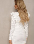  Rochie Mulată Albă cu Decupaje și Drapaje și Aplicații Florale Keleria