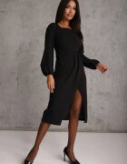  Rochie Neagră de cocktail cu decolteu pătrat și fusta tip plic Felinala