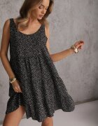  Rochie Neagră din Bumbac cu croială cloș și volane Tessamay