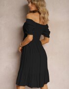 Rochie neagră din bumbac evazată cu volane și top încrețit Ercilla