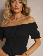  Rochie neagră din bumbac evazată cu volane și top încrețit Ercilla