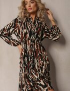  Rochie Neagră Evazată cu Model Abstract Oblic
