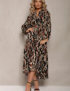  Rochie Neagră Evazată cu Model Abstract Oblic