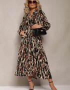  Rochie Neagră Evazată cu Model Abstract Oblic