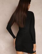  Rochie Neagră Încrețită cu Fir Metalic Favimia